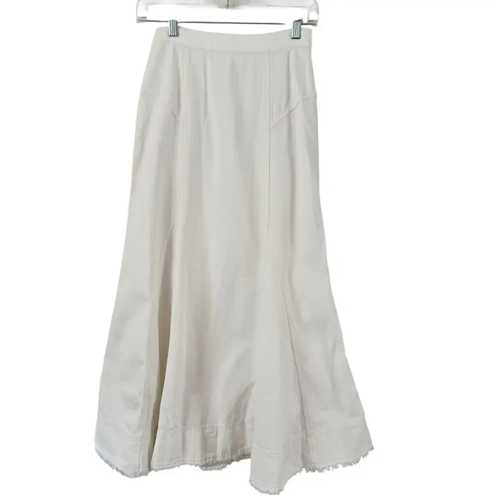 NWD Madewell Fluted Denim Midi Skirt Tile White Womens Size 23 - Picture 5 of 13